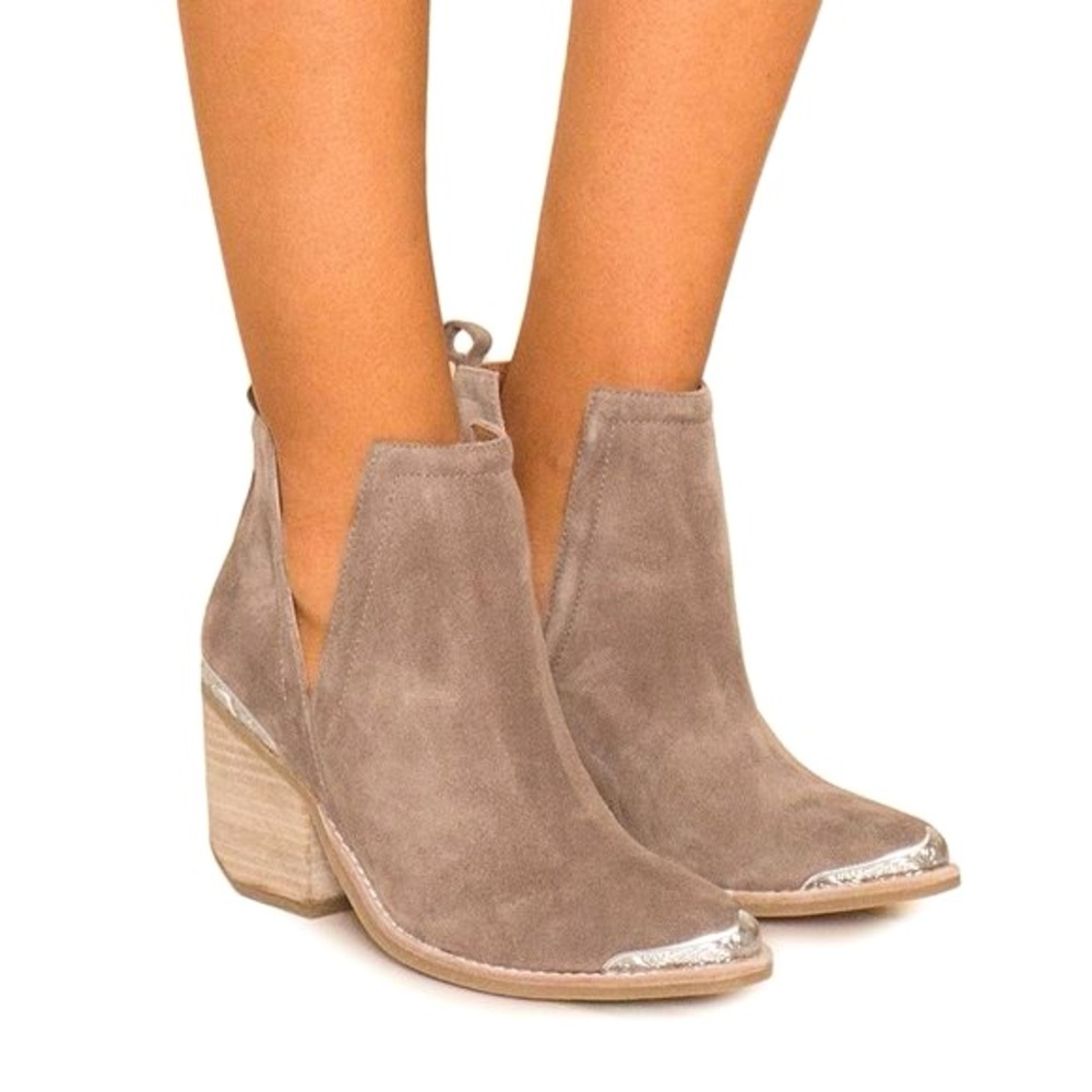 Jeffrey Campbell Cromwell Cutout Western Boots Distressed Taupe Suede